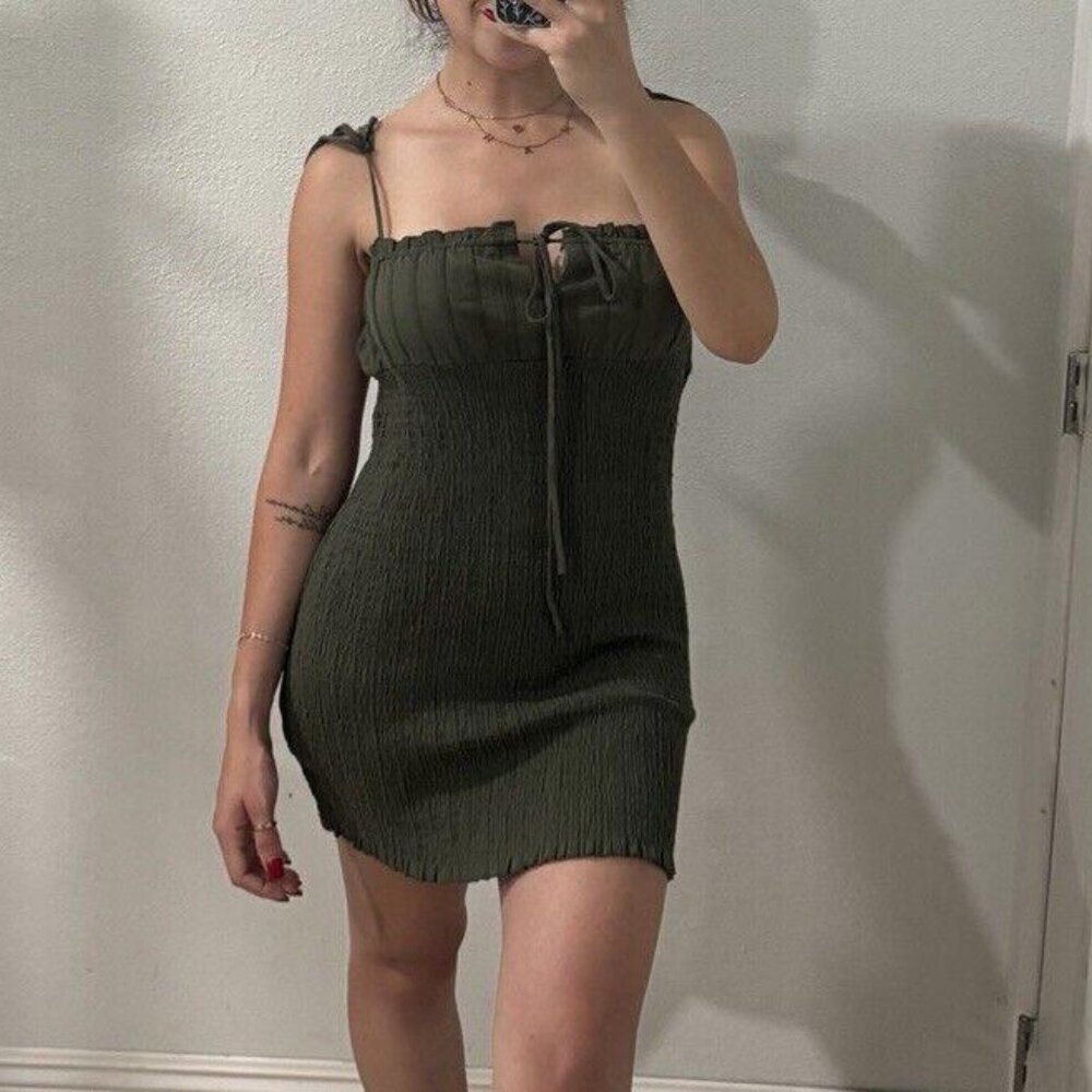 Women’s O. Vianca Green Dress Scrunch Size Small S Summer‎ Body on Tank